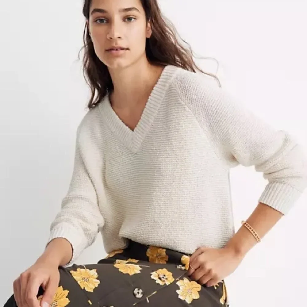 Madewell Arden V-Neck Crop Pullover Sweater Oversized
